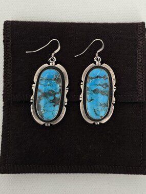 Navajo Dine Sterling Silver & Turquoise Dangle Earrings